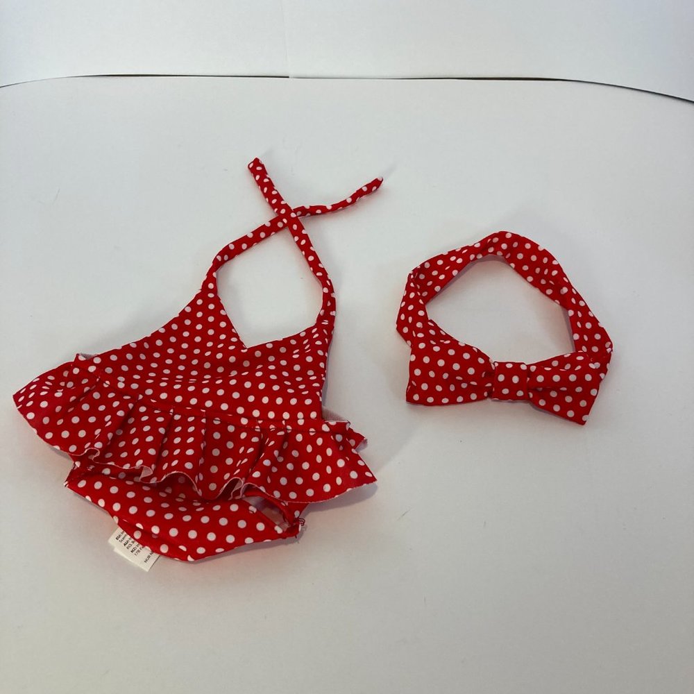 5/$25 Scentsy Buddy Red White Polka Dot Swim Suit Bow Plush Stuffed Doll Outfit